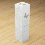 Wedding wine personalize two butterflies wine box<br><div class="desc">Beautiful graphic art of two butterflies painted lady with a swallowtail with a floral swirl wedding wine box in teal, brown, cream, white and pink. Modern wedding design part of the butterflies wedding stationary set. Ideal to give wine out to your guests at a wedding as a thank you, to...</div>