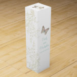 Wedding wine personalize two butterflies wine box<br><div class="desc">Beautiful graphic art of two butterflies painted lady with a swallowtail with a floral swirl wedding wine box in teal, brown, cream, white and pink. Modern wedding design part of the butterflies wedding stationary set. Ideal to give wine out to your guests at a wedding as a thank you, to...</div>