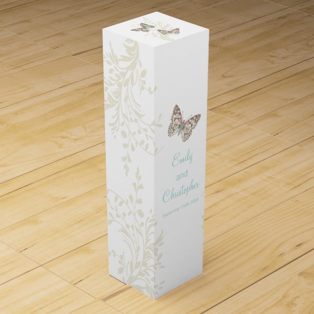 Wedding wine personalize two butterflies wine box (Front)