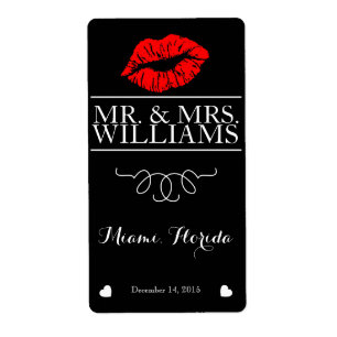 wedding wine table wine bottle label lips glitter