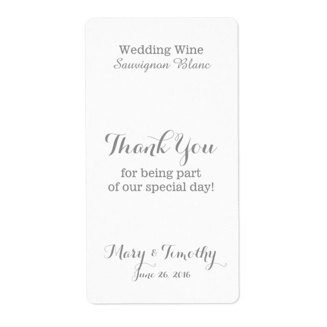 Wedding Wine Thank You Label (Front)