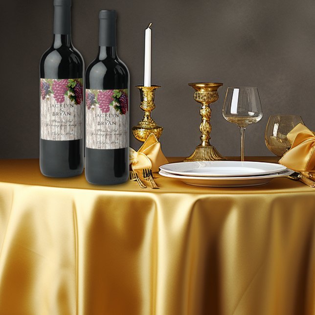 Wedding Wine Watercolor Grapes White Wood Panel Wine Label (Creator Uploaded)