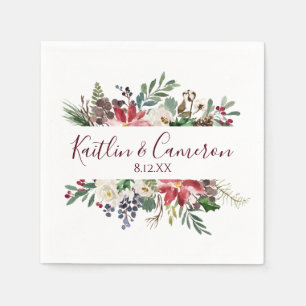 Wedding Winter Holiday Napkins   Burgundy Blue