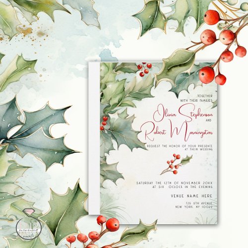 Wedding  Winter Holly and Berries Invitation