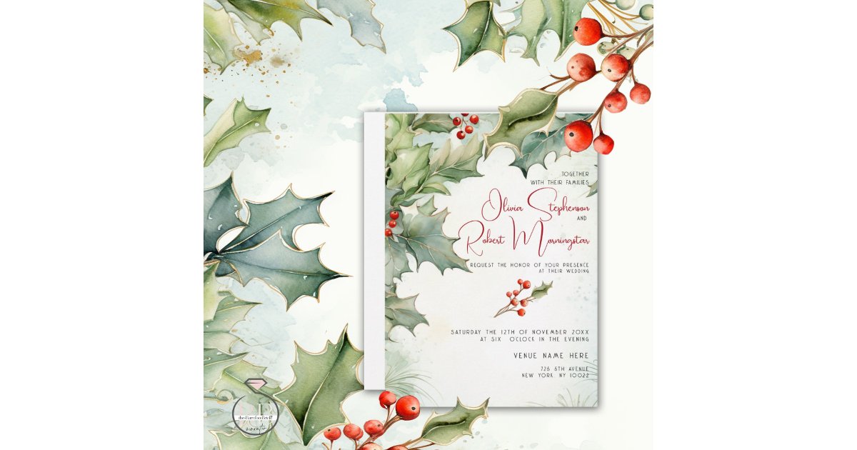 Wedding | Winter Holly and Berries Invitation | Zazzle