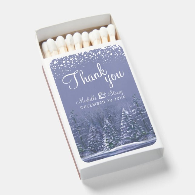 Wedding winter trees in the snow blue art matchboxes (Front Open)