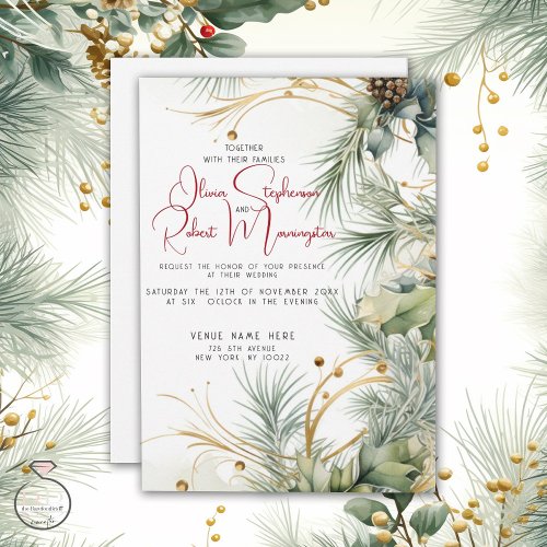 Wedding  Winter Watercolor Botanical Invitation
