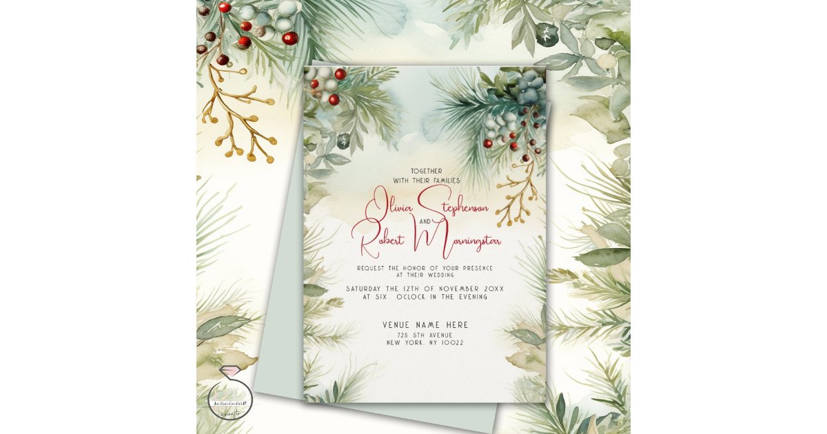 Wedding | Winter Watercolor Greenery Invitation | Zazzle