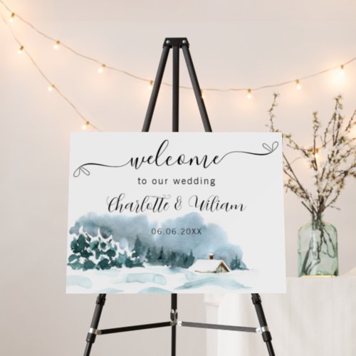 Wedding winter wonderland reception welcome foam board