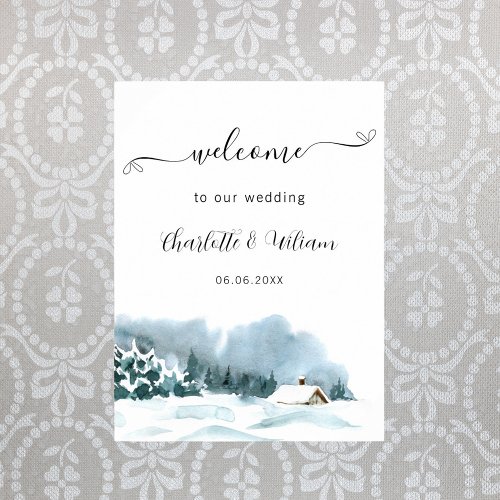 Wedding winter wonderland reception welcome poster