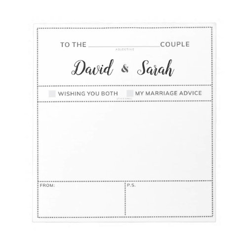 Wedding Wishes Advice Game Notepad