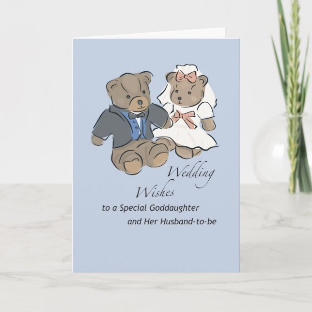 Wedding Wishes for Goddaughter with Teddy Bears Card (Front)