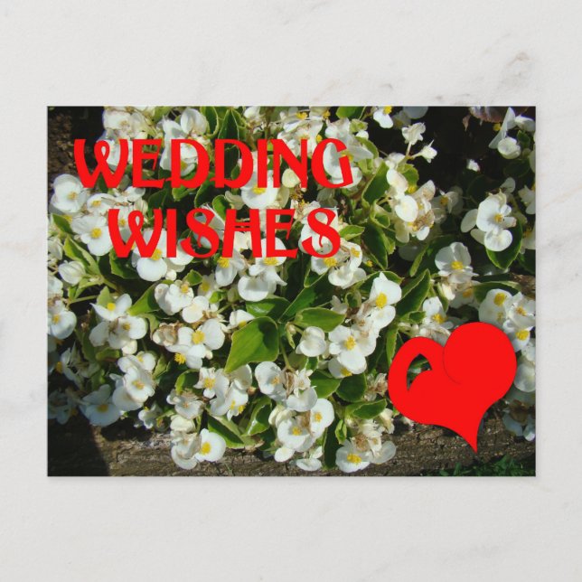 Wedding wishes, heart and flowers postcard (Front)