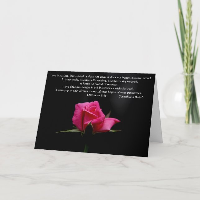Wedding Wishes Pink Rose Corinthian Verse Love Card (Front)