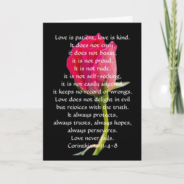 Wedding Wishes Red Rose Corinthian Verse Love Card (Front)