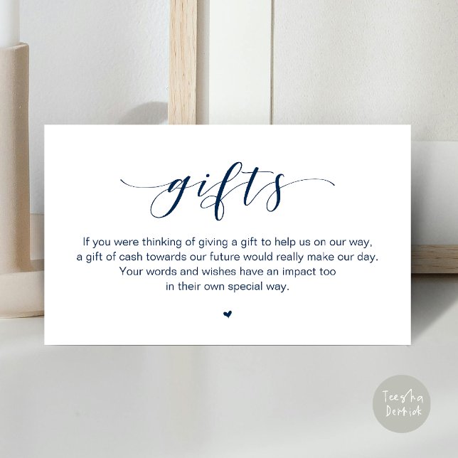 Wedding Wishing Well, A Note On Gifts Enclosure Card (Beautiful Elegant Wedding Wishing Well, A Note On Gifts Enclosure Card in Navy Blue)