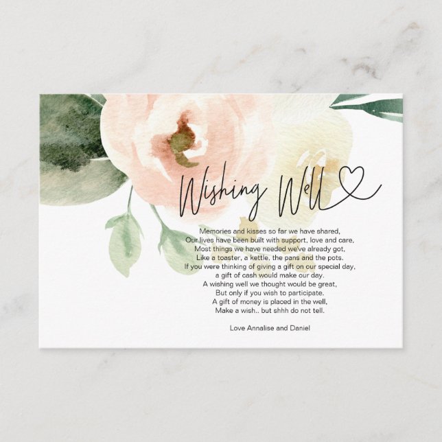 Wedding Wishing Well Asking for Cash Gift Floral Enclosure Card (Front)