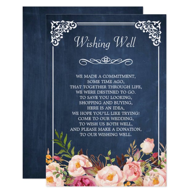 Wedding Wishing Well Blue Chalkboard Pink Floral Card