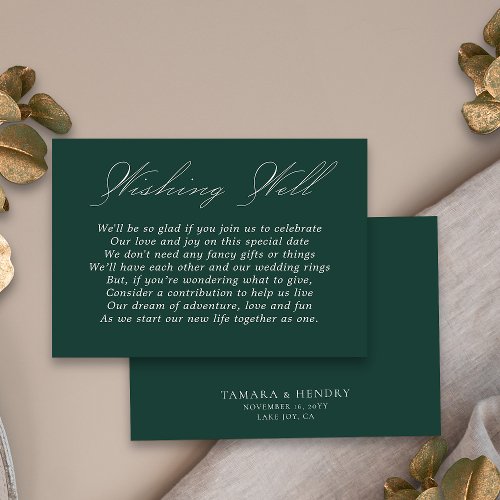 Wedding Wishing Well Calligraphy Emerald Green Enclosure Card