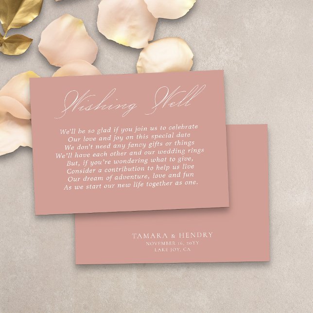 Wedding Wishing Well Calligraphy Script Rose Gold Enclosure Card (Simple elegant wedding wishing well card in rose gold from my Wedding Colors Collection)
