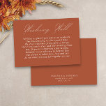 Wedding Wishing Well Calligraphy Script Terracotta Enclosure Card<br><div class="desc">Modern wedding wishing well insert card with elegant script calligraphy and editable poem. Minimalist yet striking design in terracotta and white. Coordinating invitations, stationery and day of event decor can be found in my Wedding Colors collection. If you would like different colors or additional templates for matching products, please message...</div>