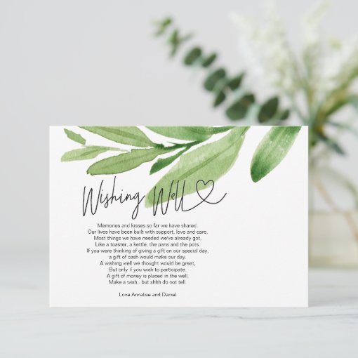 Wedding Wishing Well Gift Registry Eucalyptus Enclosure Card Zazzle