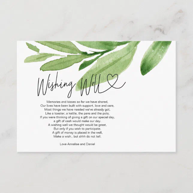 Wedding Wishing Well Gift Registry Eucalyptus Enclosure Card Zazzle