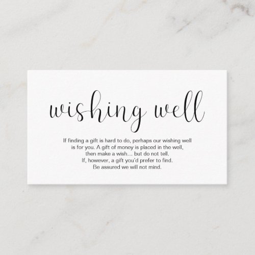 Wedding Wishing Well Minimal design Black font Enclosure Card