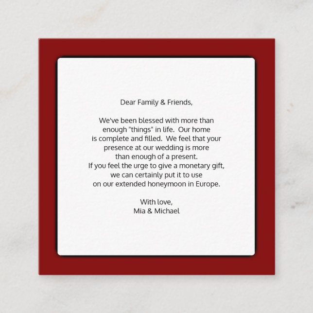 Wedding Wishing Well Money Gifts Enclosure Card (Front)