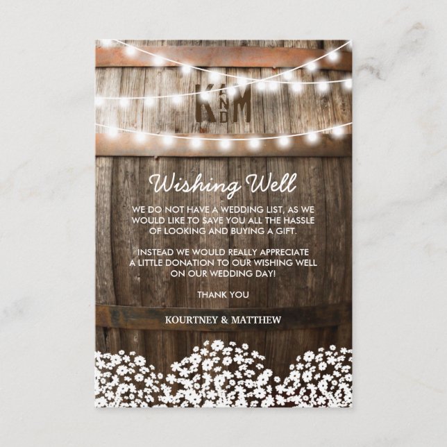 Wedding Wishing Well Rustic Country Baby's Breath Enclosure Card (Front)