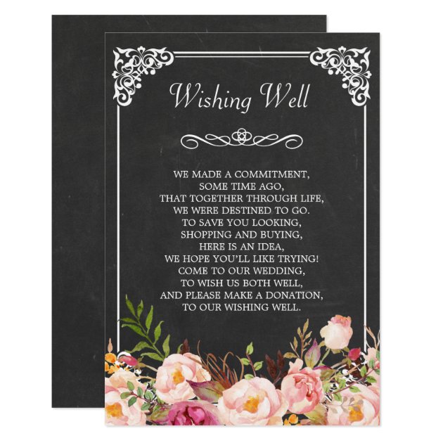 Wedding Wishing Well Vintage Chalkboard Floral Card