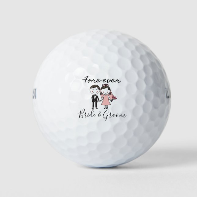 Wedding with Bride and Groom Golfer Golf Balls (Front)