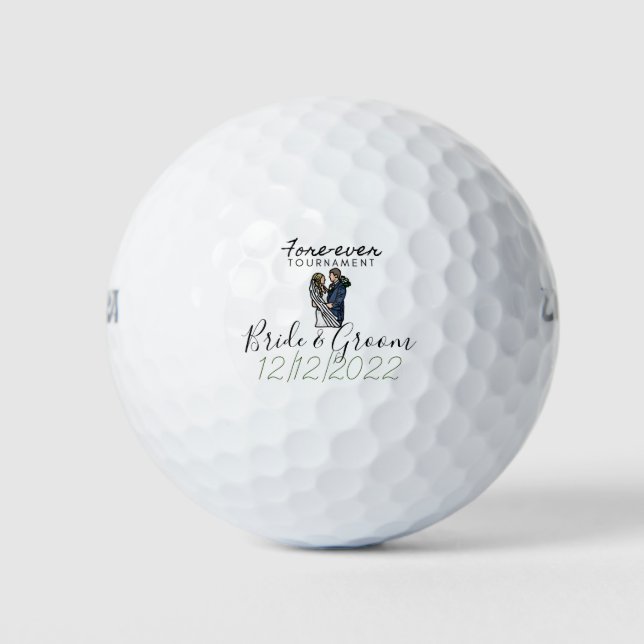 Wedding with Bride and Groom Golfer Golf Balls (Front)