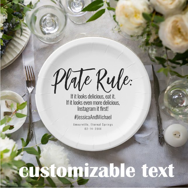 💍 Wedding with # Minimalist Elegant  Paper Plates (Witty Wedding Plate with fully customizable texts. Add some humor to your Big Day )