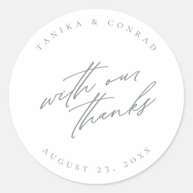 Wedding With Our Thanks Sage/Wht ID954 Classic Round Sticker (Front)