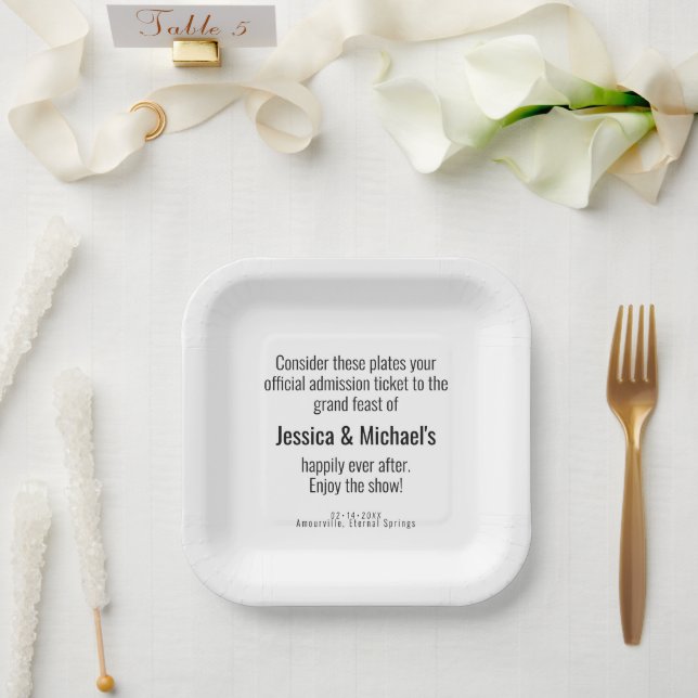 💍 Wedding Witty Minimalist Elegant  Paper Plates (Wedding)