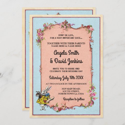 Wedding Wonderland Rabbit Vintage Floral Invite