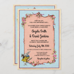 Wedding Wonderland Rabbit Vintage Floral Invite