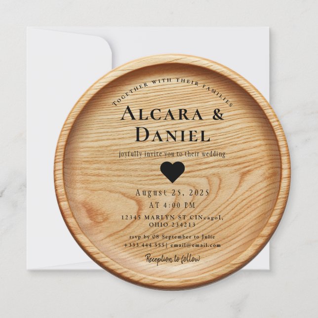Wedding Wood Cut Unique Custom Invitation (Front)