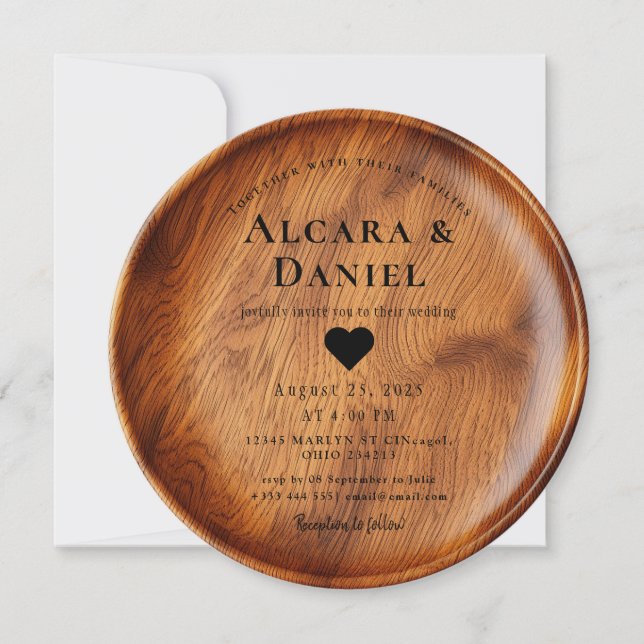 Wedding Wood Cut Unique Custom Invitation (Front)