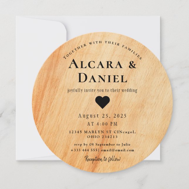 Wedding Wood Cut Unique Custom Invitation (Front)