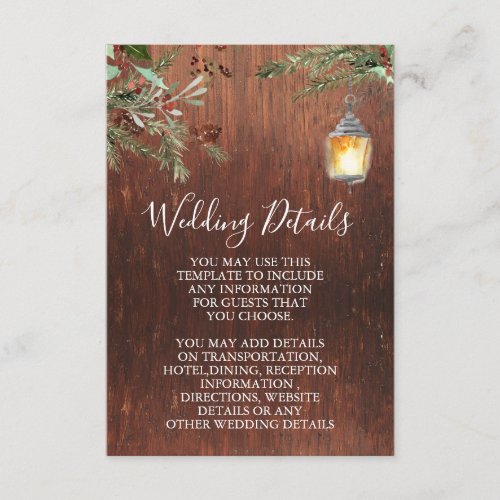 Wedding Wood Pine Christmas Details  Enclosure Card