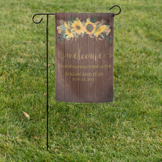 Wedding Wood Rustic Sunflower Custom Country Garden Flag (In SItu)