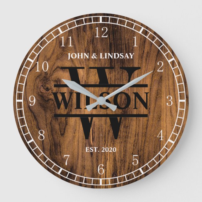 Wedding Wood Texture (Personalize) Large Clock (Front)