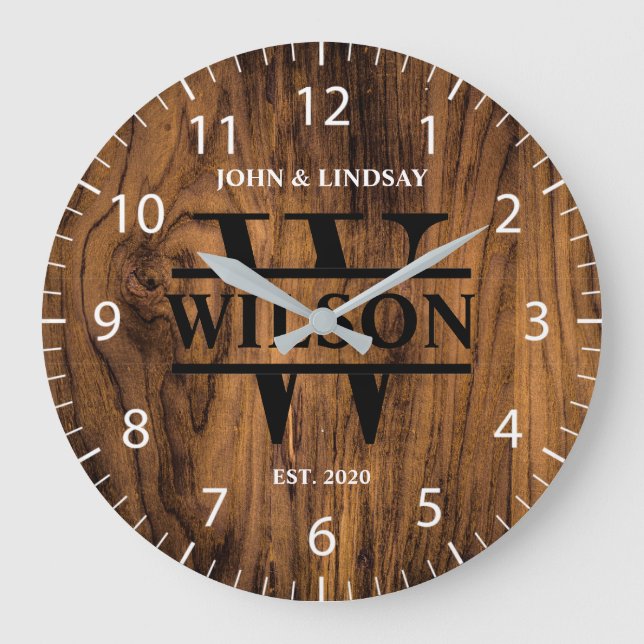 Wedding Wood Texture (Personalize) Large Clock (Front)