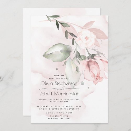 Wedding  Woodland Blush Pink Rose Invitation