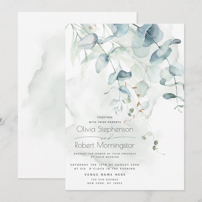 Wedding | Woodland Greenery Boho Eucalyptus Invita Invitation (Front/Back)
