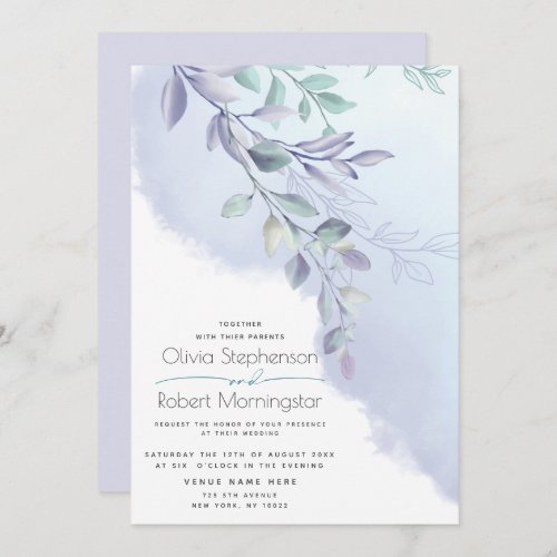 Wedding  Woodland Lilac and Blue Greenery Invitation