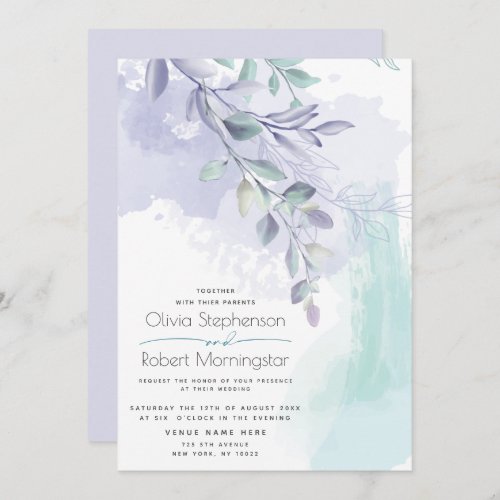 Wedding  Woodland Lilac and Teal Greenery Invitation