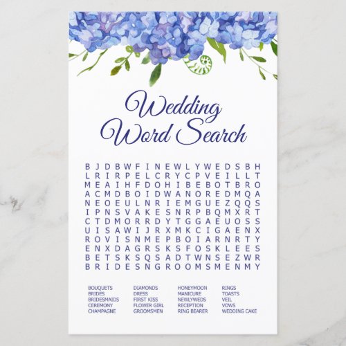 Wedding Word Search Blue Hydrangeas